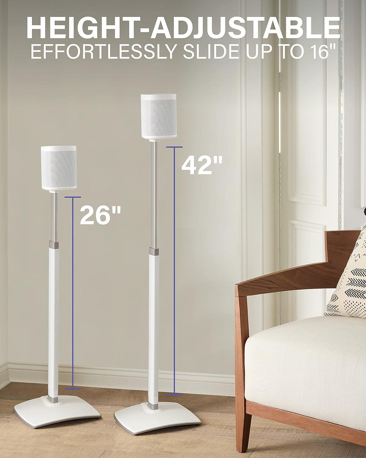 imageSANUS Adjustable Height Wireless Speaker Stands Designed for Sonos One One SL and Play1  ToolFree Adjustment up to 16quot and Builtin Cable Management WhiteWhite Stands  Pair