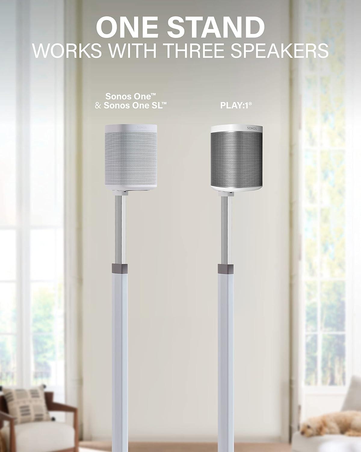 imageSANUS Adjustable Height Wireless Speaker Stands Designed for Sonos One One SL and Play1  ToolFree Adjustment up to 16quot and Builtin Cable Management WhiteWhite Stands  Pair