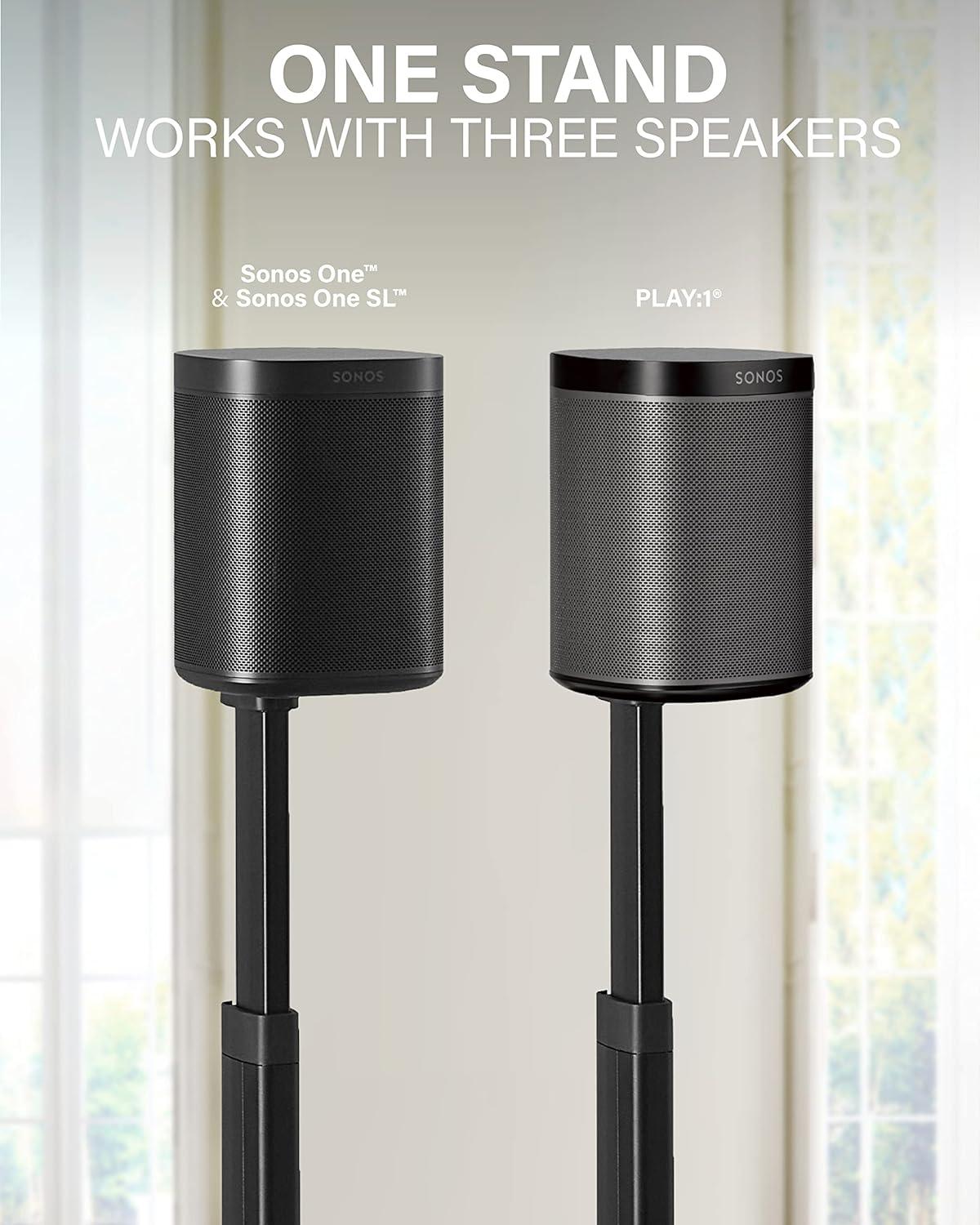 imageSANUS Adjustable Height Wireless Speaker Stands Designed for Sonos One One SL and Play1  ToolFree Adjustment up to 16quot and Builtin Cable Management WhiteBlack Stand  Single