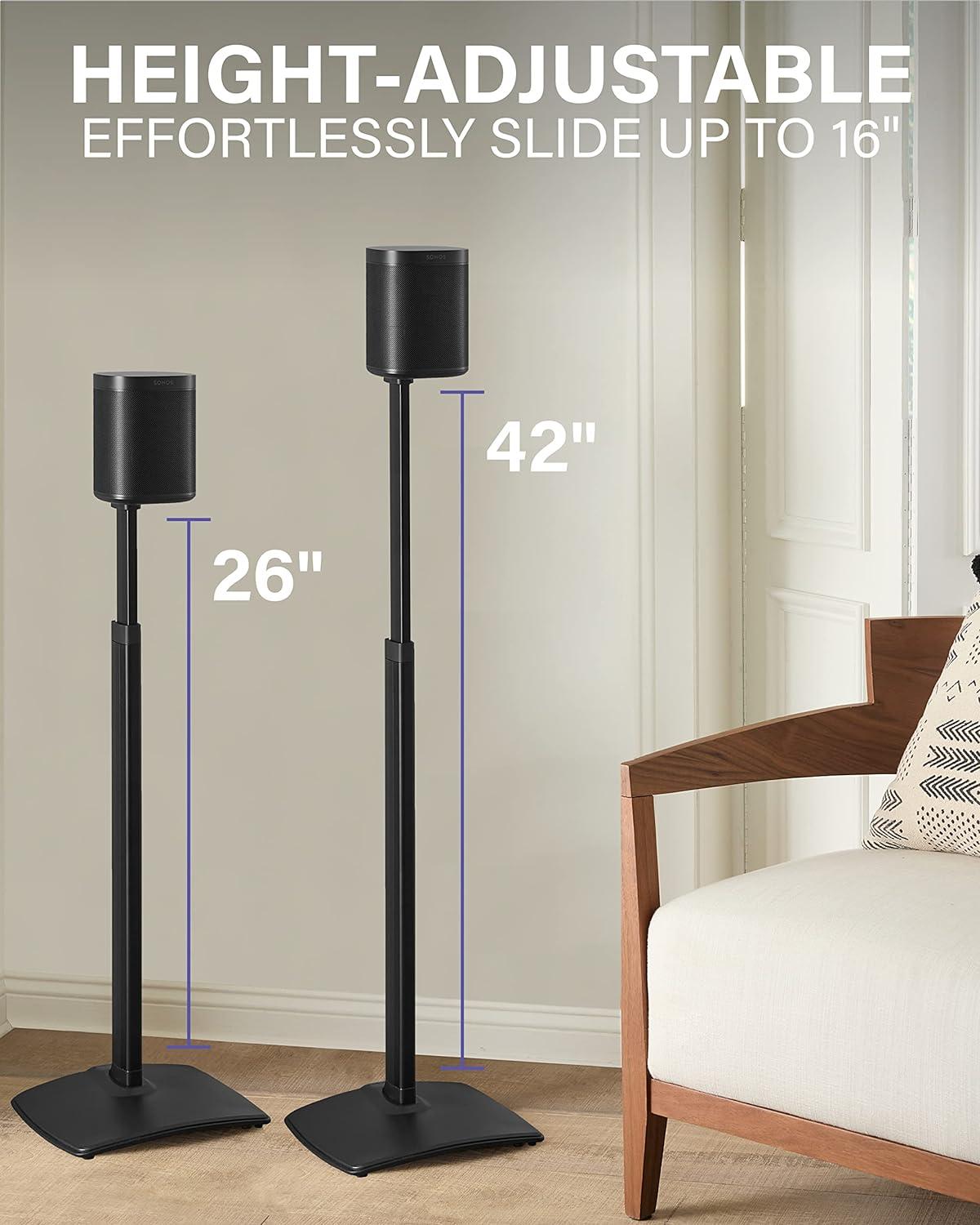 imageSANUS Adjustable Height Wireless Speaker Stands Designed for Sonos One One SL and Play1  ToolFree Adjustment up to 16quot and Builtin Cable Management WhiteBlack Stands  Pair