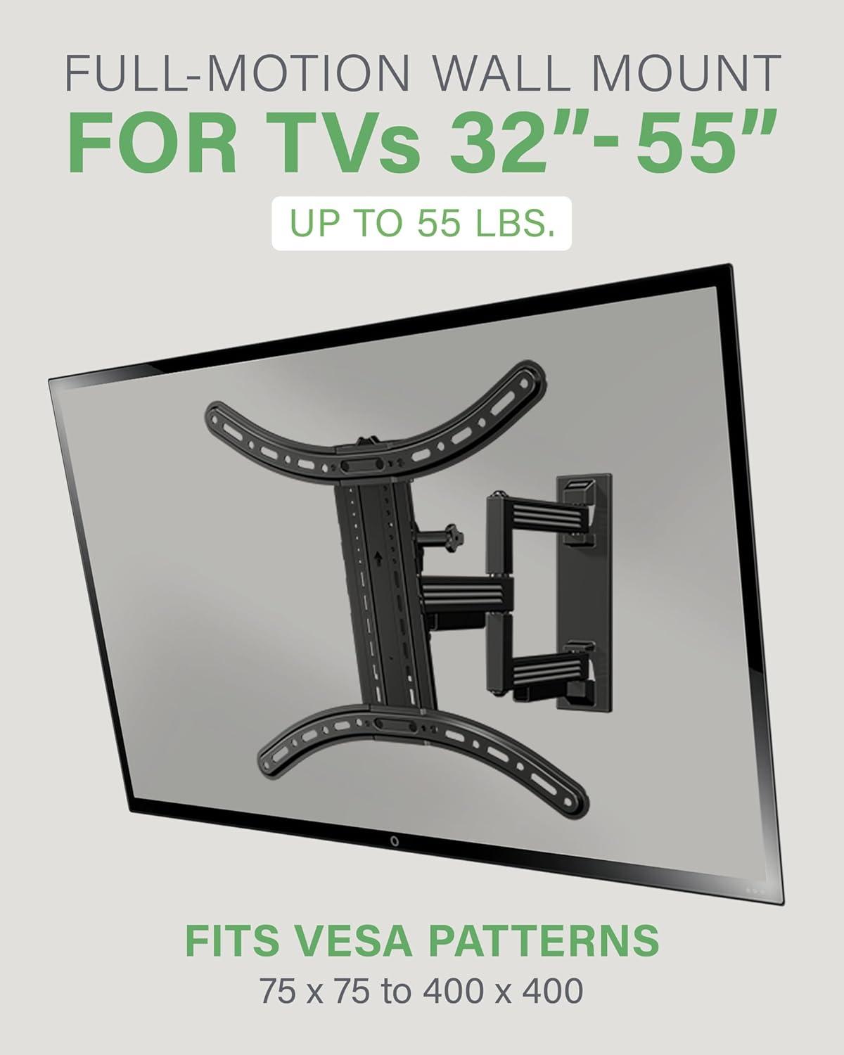 imageSANUS Full Motion TV Mount  Single Stud 32 to 55 inch TV Wall Mount Tilts Extends ampamp Swivels  Easy DIY Install Includes All Hardware ampamp Post Install Leveling  Great for Corners
