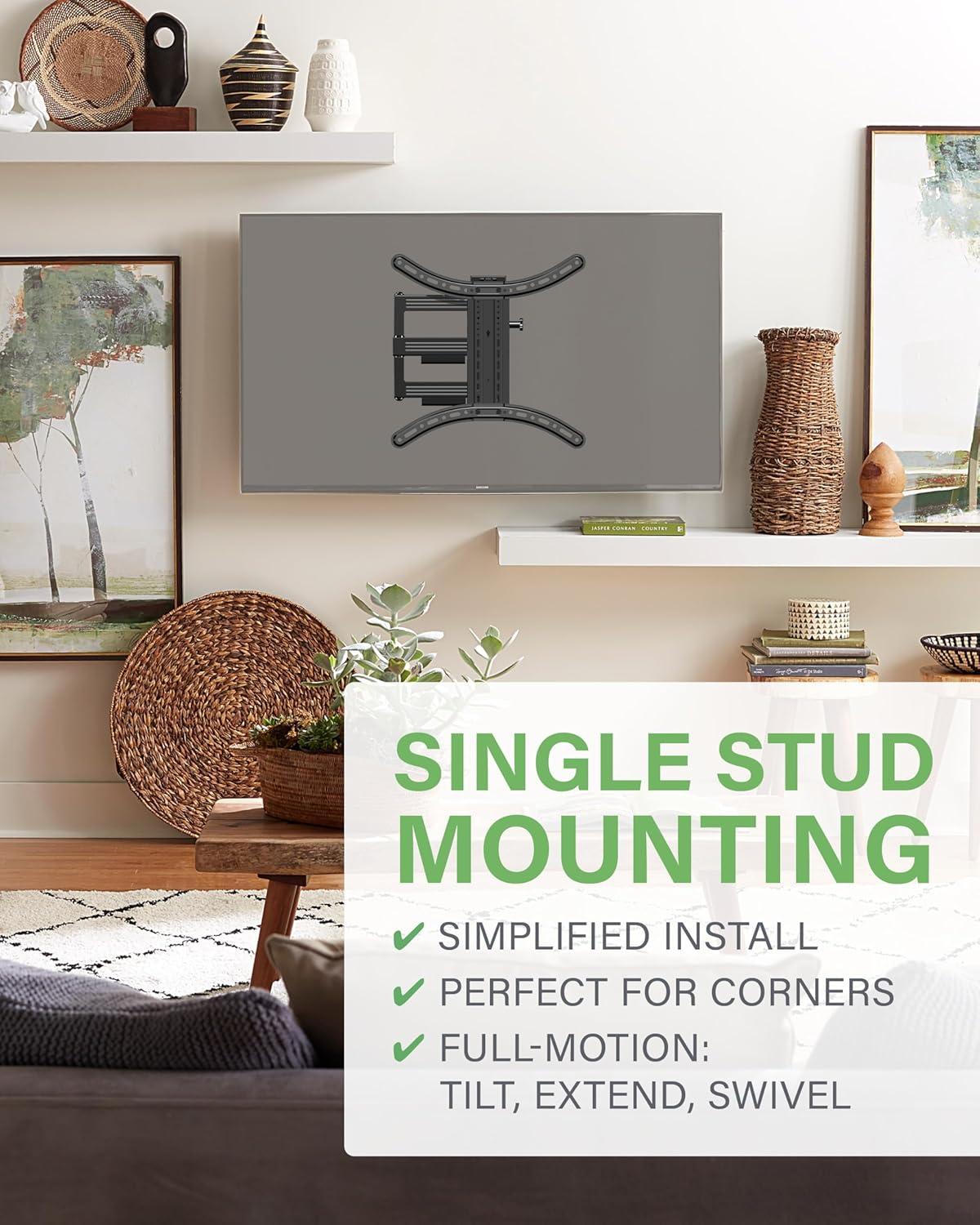 imageSANUS Full Motion TV Mount  Single Stud 32 to 55 inch TV Wall Mount Tilts Extends ampamp Swivels  Easy DIY Install Includes All Hardware ampamp Post Install Leveling  Great for Corners