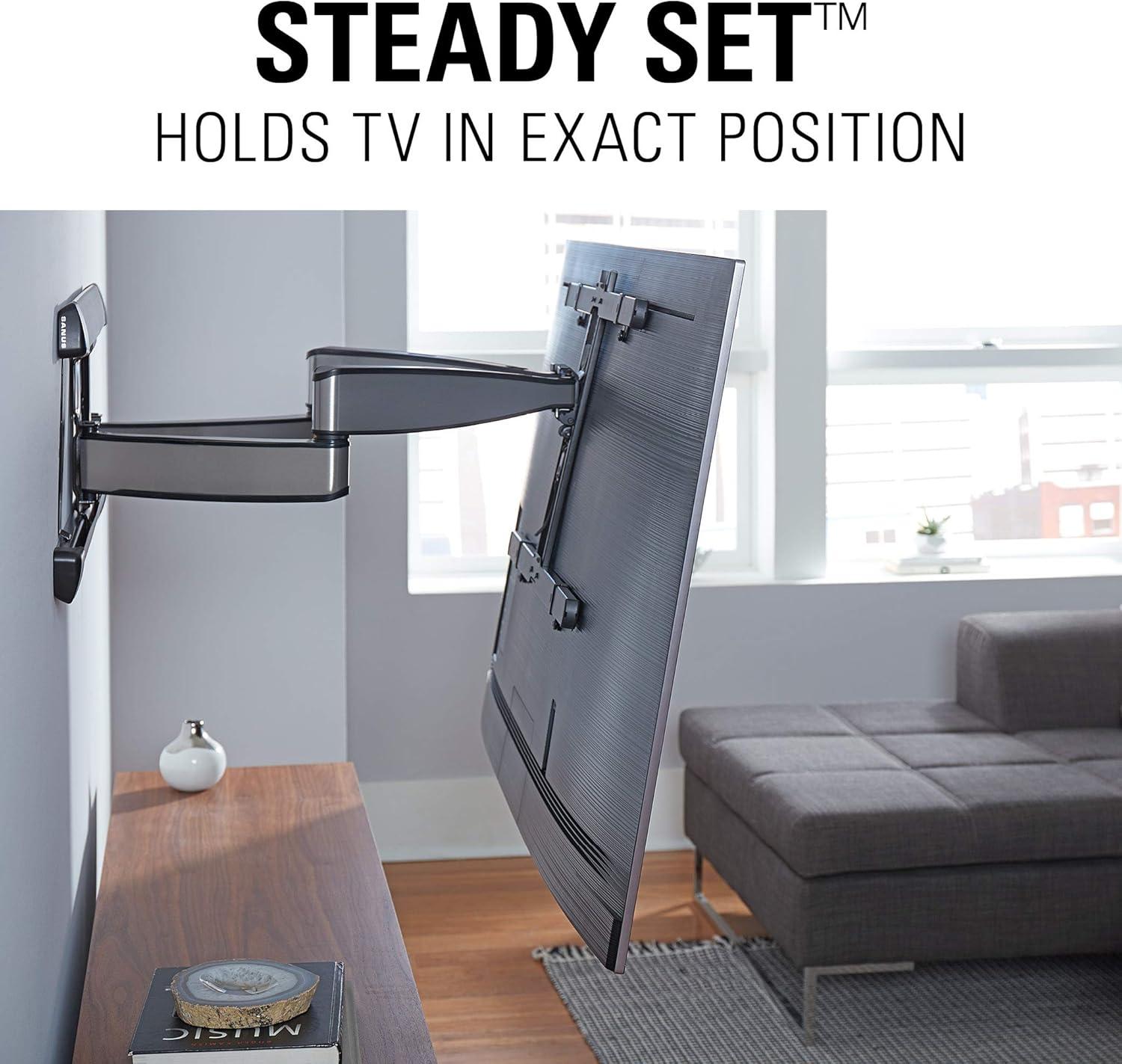imageSANUS Full Motion TV Wall Mount for 42 to 90 TVs up to 125lbs  Extend Swivel Tilt TV Mount  Easy 3Step DIY Install  Brushed Steel Finish