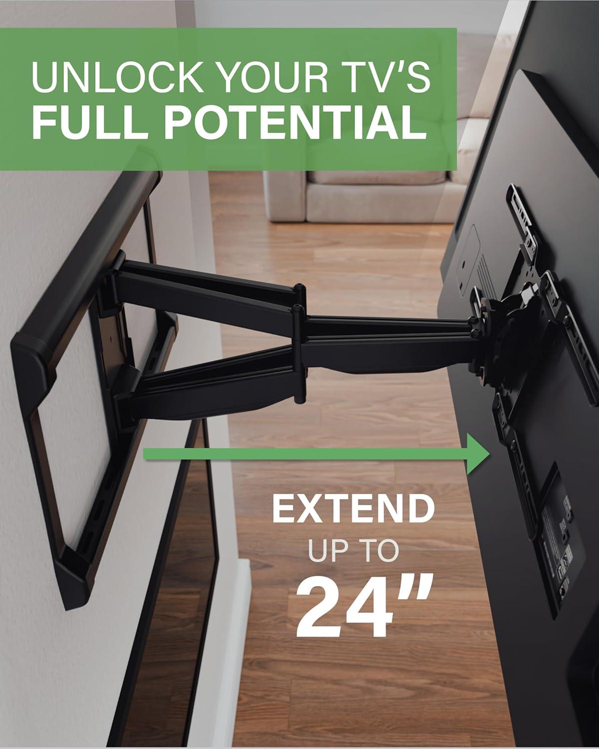 imageSANUS Full Motion TV Wall Mount for TVs up to 90quot  Premium Design Extends 24quot with Fingertip Swivel and Tilt  Easy 20 Minute Install  OLF24New  Improved