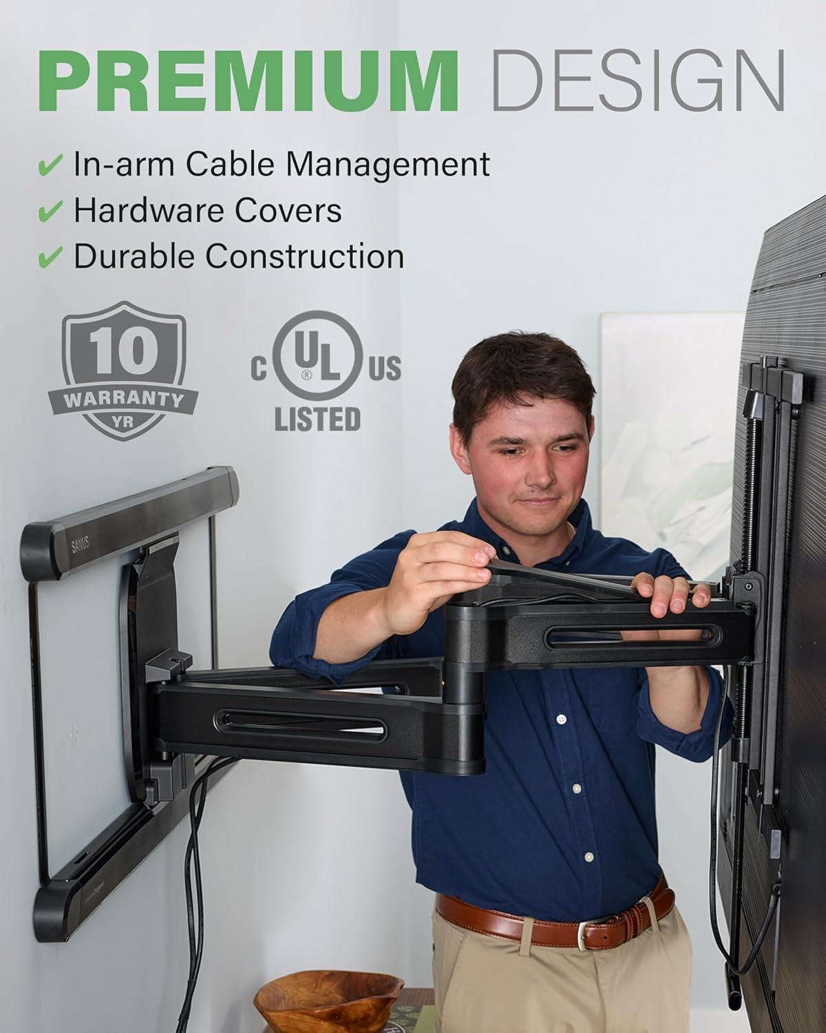 imageSANUS Height Adjustable Full Motion TV Wall Mount for 42quot to 90quot TVs  Raise or Lower TV 4quot After Install  Maximizes Compatibility with Your Setup  3 Step DIY wSmooth Extension Tilt ampamp Swivel