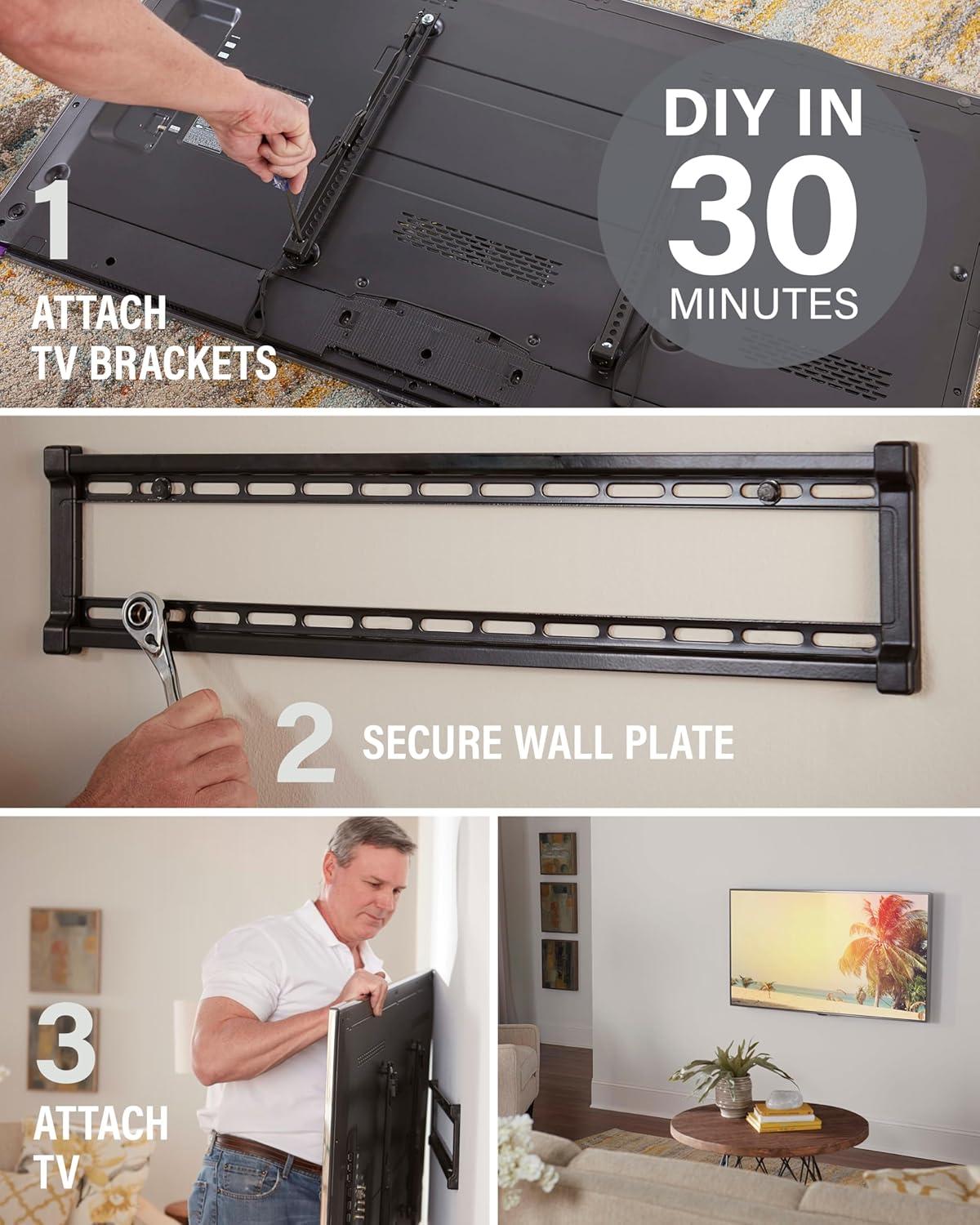 imageSANUS Low Profile TV Wall Mount for 40quot to 80quot TVs  Universal Fixed Wall Mount TV Bracket Slim 1 Profile  3 Step Easy Install wIncluded Hardware  UL Certified