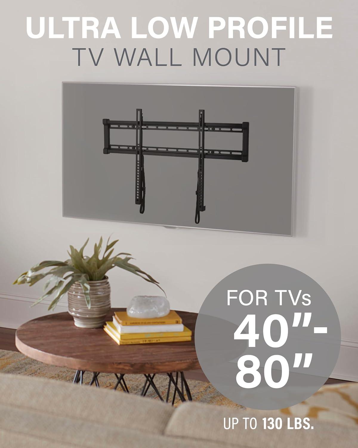 imageSANUS Low Profile TV Wall Mount for 40quot to 80quot TVs  Universal Fixed Wall Mount TV Bracket Slim 1 Profile  3 Step Easy Install wIncluded Hardware  UL Certified