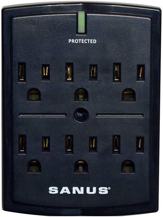 imageSANUS OnWall Low Profile 1080J Fireproof Surge Protector with 6 AC Outlets ampamp 3 Lines of Protection  Includes Power Signal Filtering Black