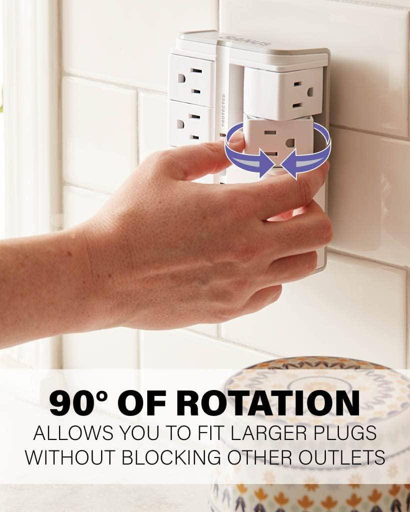 imageSANUS OnWall Surge Protector  6 Rotating Outlets  Fits Larger Plugs 1080 J  LowProfile ampamp Fireproof  White4 Outlets  2 USB Ports