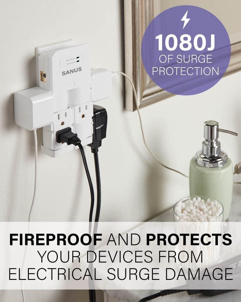 imageSANUS OnWall Surge Protector  6 Rotating Outlets  Fits Larger Plugs 1080 J  LowProfile ampamp Fireproof  White6 Outlets