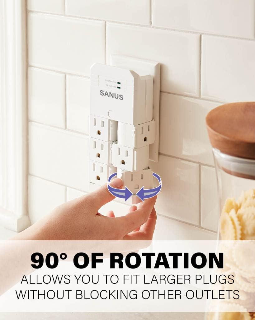 imageSANUS OnWall Surge Protector  6 Rotating Outlets  Fits Larger Plugs 1080 J  LowProfile ampamp Fireproof  White6 Outlets
