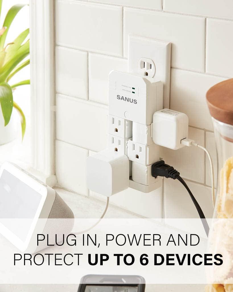 imageSANUS OnWall Surge Protector  6 Rotating Outlets  Fits Larger Plugs 1080 J  LowProfile ampamp Fireproof  White6 Outlets