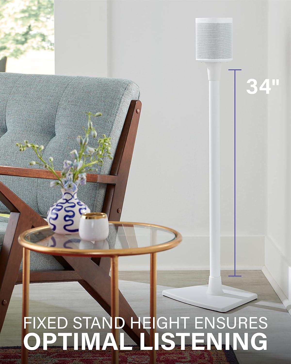 imageSANUS Speaker Stand for Sonos One One SL ampamp Play1  Premium Fixed Height Speaker Stands wBuiltin Cable Channels ampamp Easy 3Step Install  White SingleWhite Stand  Single