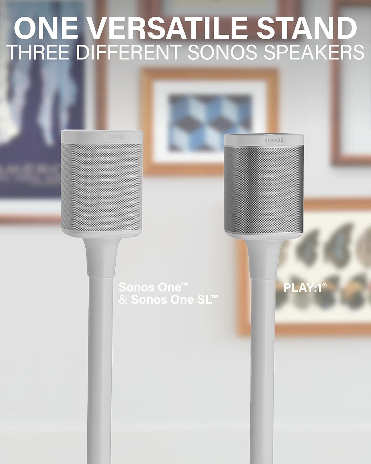 imageSANUS Speaker Stand for Sonos One One SL ampamp Play1  Premium Fixed Height Speaker Stands wBuiltin Cable Channels ampamp Easy 3Step Install  White SingleWhite Stands  Pair