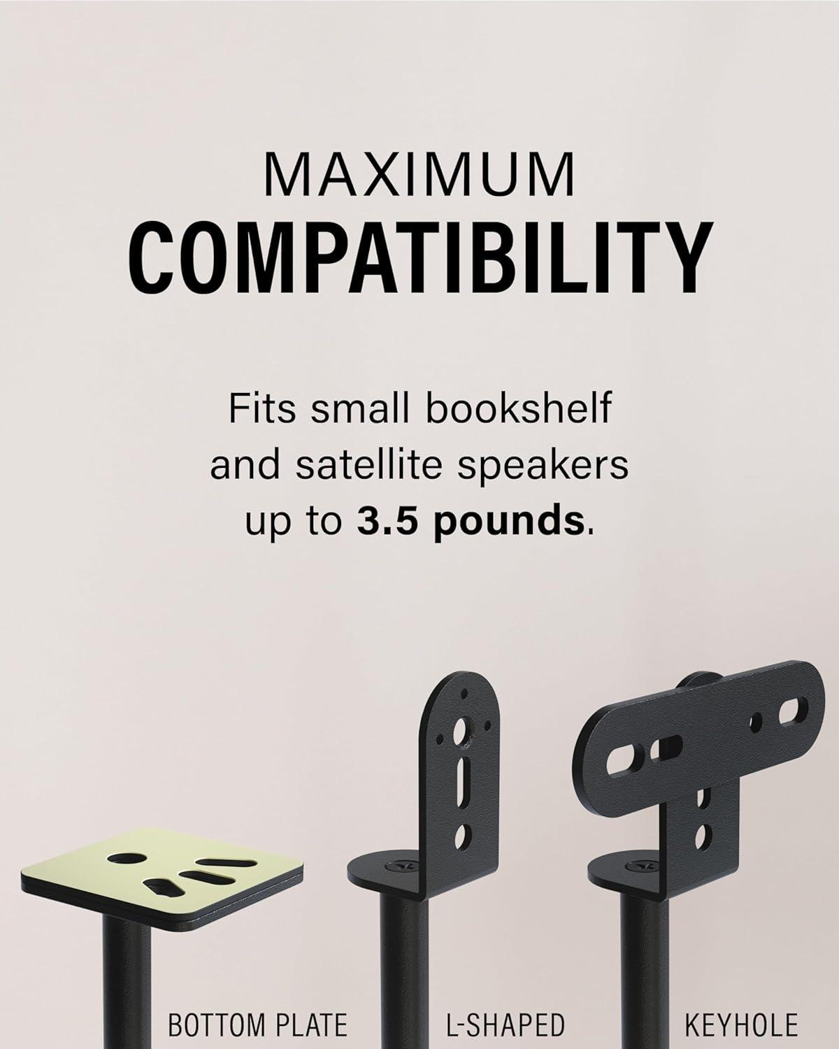 imageSANUS Speaker Stands Pair for Satellite ampamp Bookshelf Speakers up to 35lbs  10 Height Adjustment  Includes LShaped Bracket ampamp Keyhole Adapter for Compatibility  Easy DIY Assembly