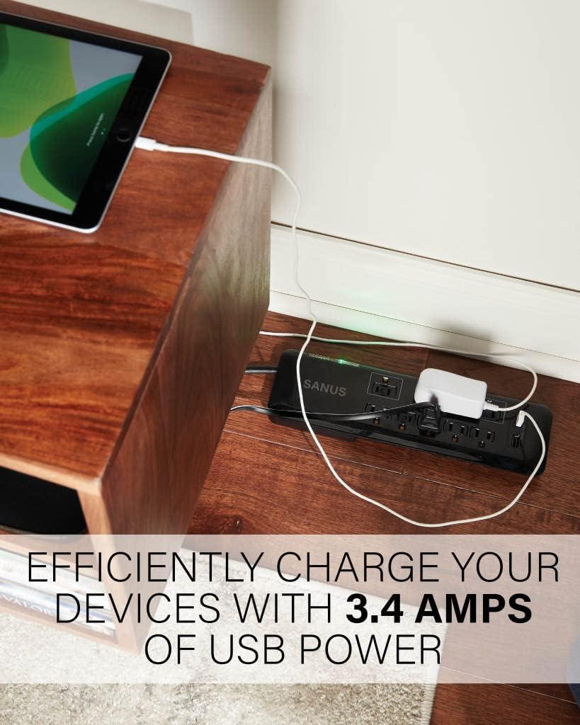 imageSANUS Surge Protected Power Strip  8 Outlets ampamp 2 USB Ports