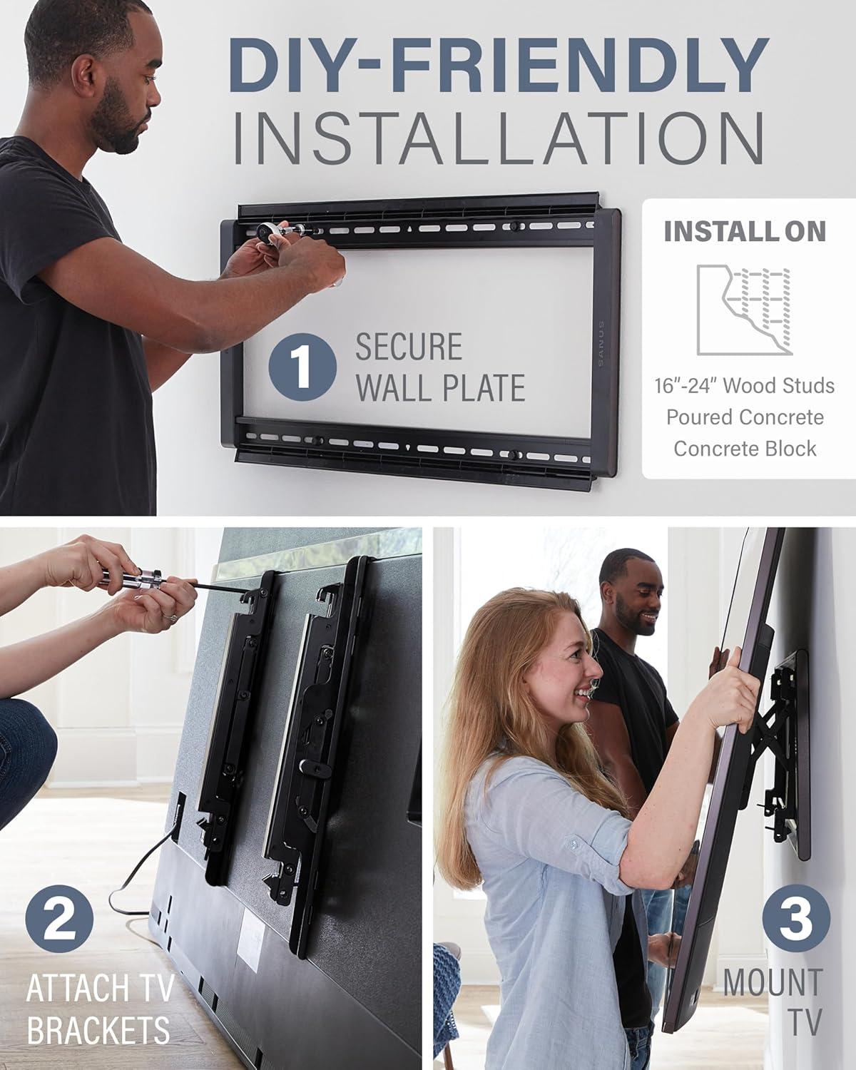 imageSANUS Tilting TV Wall Mount for 46quot  90 TVs or 150lbs  Premium Tilt Mount wUniversal Fit  Smooth 57quot Extension Allows for Cable Management  Includes Hardware ampamp Drill Template for Easy Install