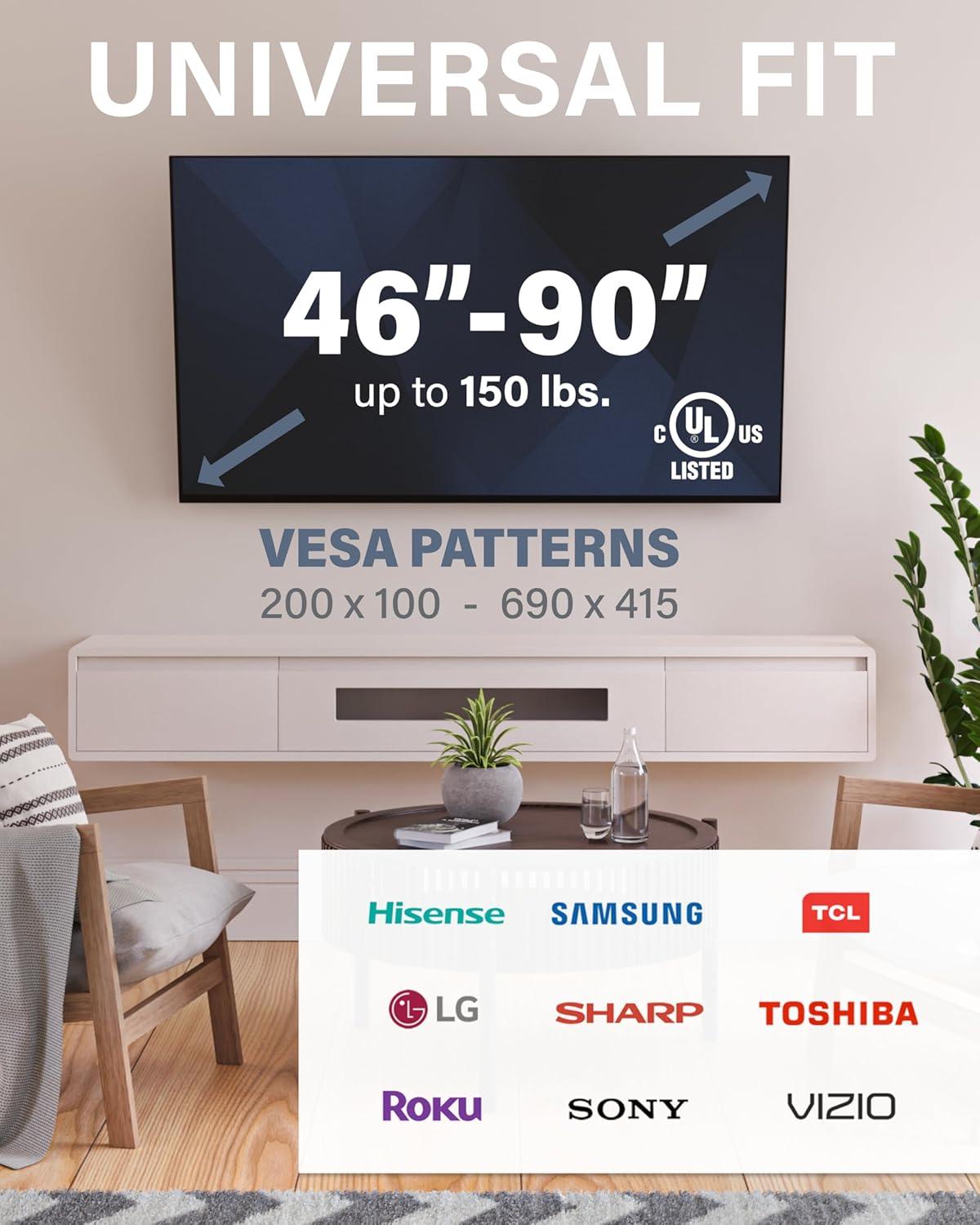 imageSANUS Tilting TV Wall Mount for 46quot  90 TVs or 150lbs  Premium Tilt Mount wUniversal Fit  Smooth 57quot Extension Allows for Cable Management  Includes Hardware ampamp Drill Template for Easy Install