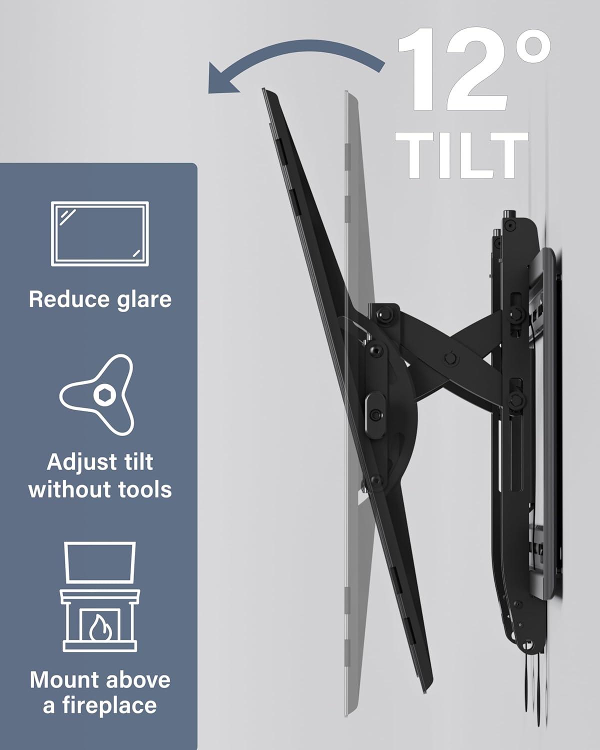 imageSANUS Tilting TV Wall Mount for 46quot  90 TVs or 150lbs  Premium Tilt Mount wUniversal Fit  Smooth 57quot Extension Allows for Cable Management  Includes Hardware ampamp Drill Template for Easy Install