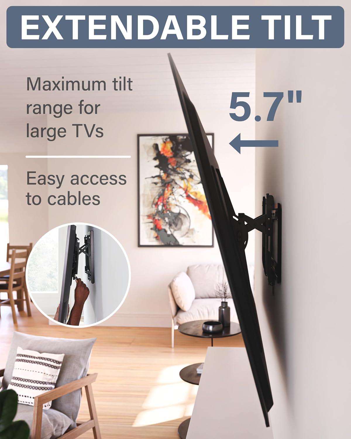 imageSANUS Tilting TV Wall Mount for 46quot  90 TVs or 150lbs  Premium Tilt Mount wUniversal Fit  Smooth 57quot Extension Allows for Cable Management  Includes Hardware ampamp Drill Template for Easy Install