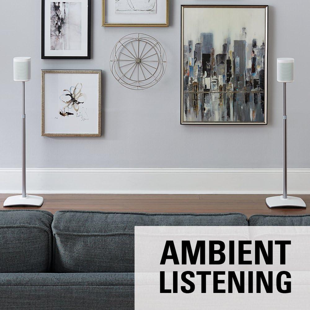 imageSanus Adjustable Height Wireless Speaker Stands Designed for SONOS ONE ONE SL Play1 and Play3  ToolFree Height Adjust Up to 16quot with Built in Cable Management  Single WhiteWhite Stands  Pair