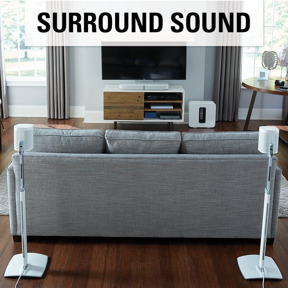 imageSanus Adjustable Height Wireless Speaker Stands Designed for SONOS ONE ONE SL Play1 and Play3  ToolFree Height Adjust Up to 16quot with Built in Cable Management  Single WhiteWhite Stands  Pair