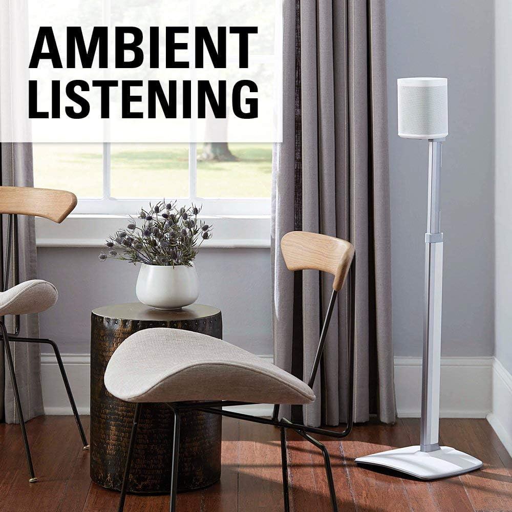 imageSanus Adjustable Height Wireless Speaker Stands Designed for SONOS ONE ONE SL Play1 and Play3  ToolFree Height Adjust Up to 16quot with Built in Cable Management  Single WhiteWhite Stand  Single