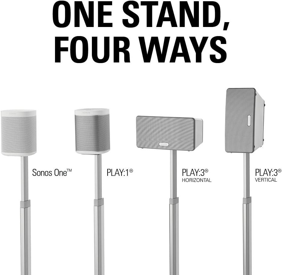 imageSanus Adjustable Height Wireless Speaker Stands Designed for SONOS ONE ONE SL Play1 and Play3  ToolFree Height Adjust Up to 16quot with Built in Cable Management  Single WhiteWhite Stands  Pair