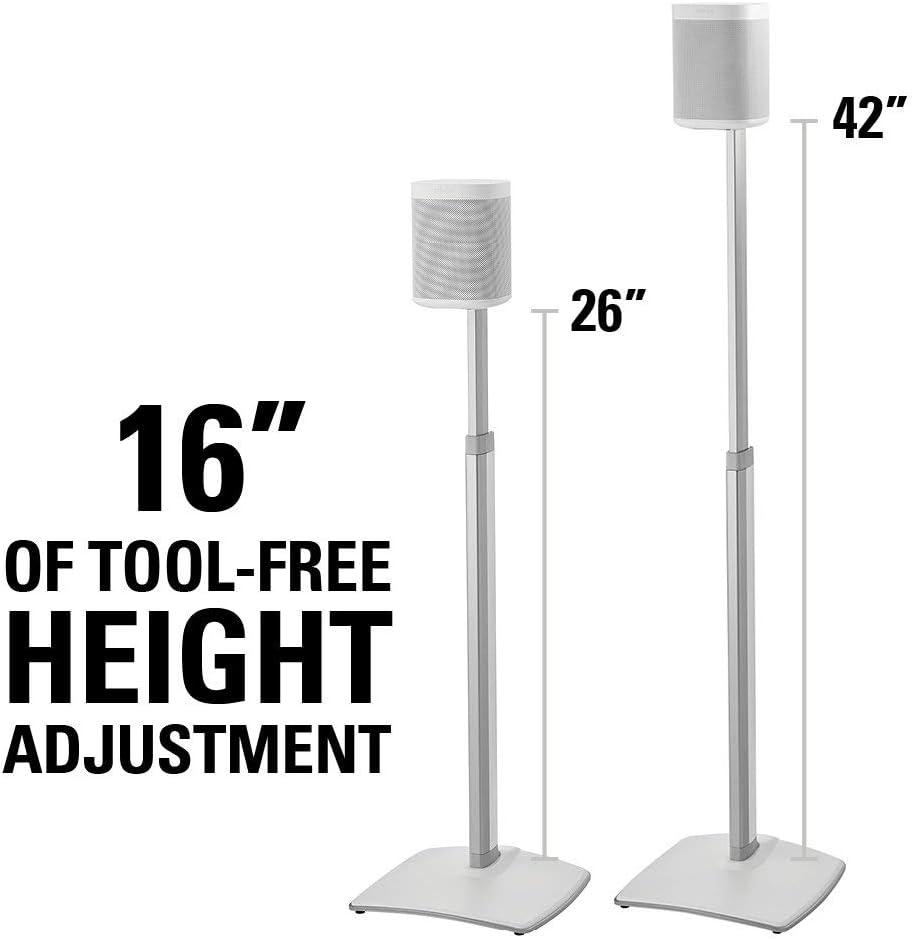 imageSanus Adjustable Height Wireless Speaker Stands Designed for SONOS ONE ONE SL Play1 and Play3  ToolFree Height Adjust Up to 16quot with Built in Cable Management  Single WhiteWhite Stand  Single