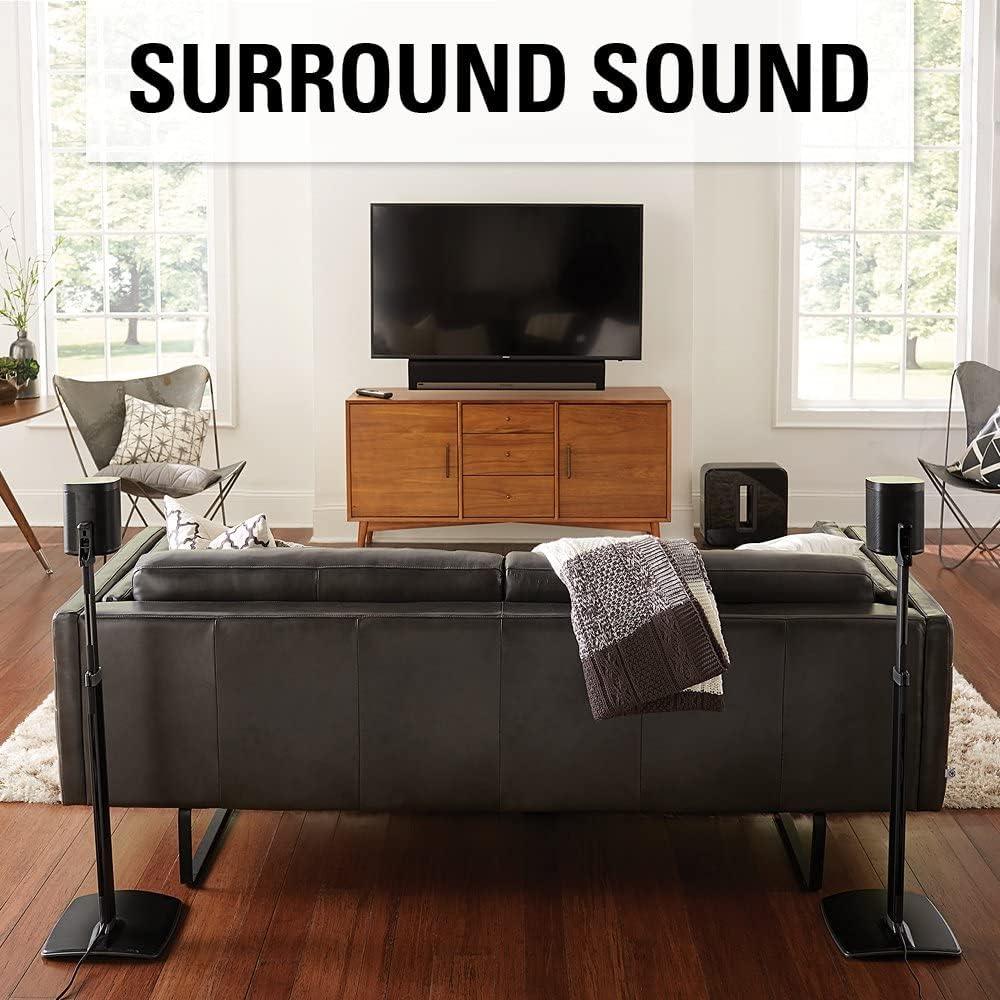 imageSanus Adjustable Height Wireless Speaker Stands Designed for SONOS ONE ONE SL Play1 and Play3  ToolFree Height Adjust Up to 16quot with Built in Cable Management  Single WhiteBlack Stand  Single