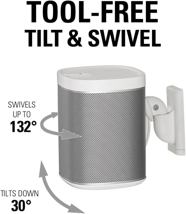 imageSanus Adjustable Speaker Wall Mounts Designed for SONOS ONE Play1 ampamp Play3  Pair WhiteWhite