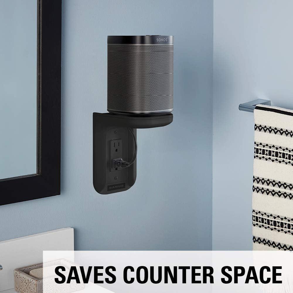 imageSanus Outlet Shelf Speaker Mount  Heavy Duty Shelf Holds Devices up to 10 lbs  DIY Install Works with Both Standard ampamp Decora Outlets  Perfect for Sonos ampamp Other Smart SpeakersBlack