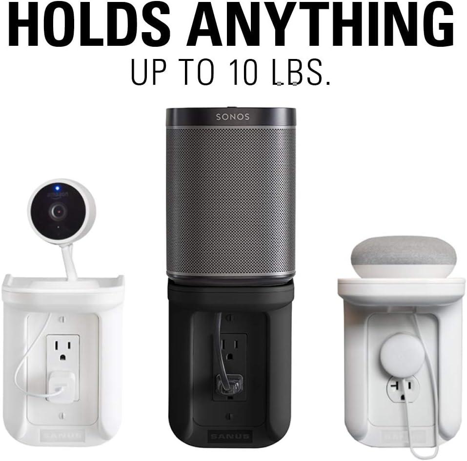 imageSanus Outlet Shelf Speaker Mount  Heavy Duty Shelf Holds Devices up to 10 lbs  DIY Install Works with Both Standard ampamp Decora Outlets  Perfect for Sonos ampamp Other Smart SpeakersWhite