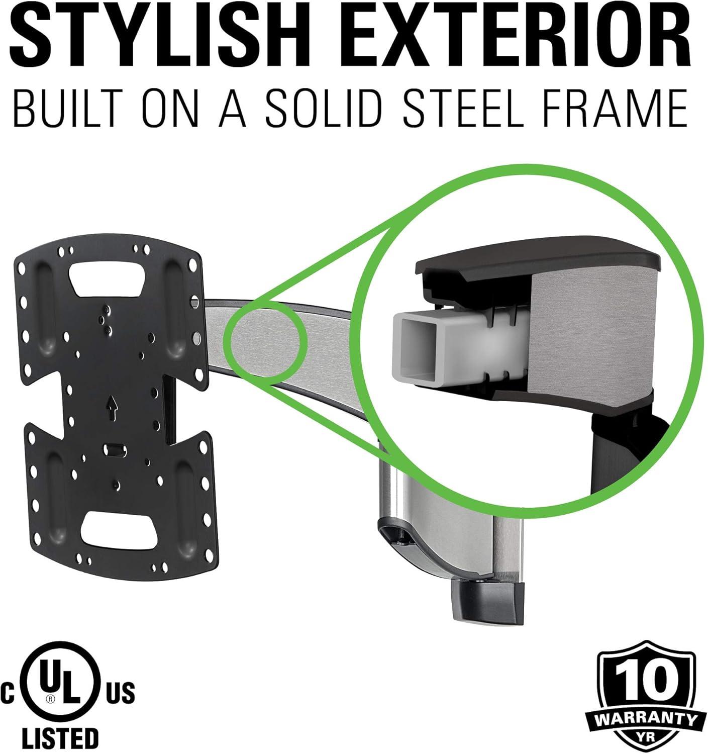 imageSanus Premium Full Motion TV Wall Mount for 19quot  40quot TVs  Stainless Steel Finish with FluidMotion Design for Smooth Extension Swivel and Tilt Low Profile TV Bracket with Easy 3 Step Install