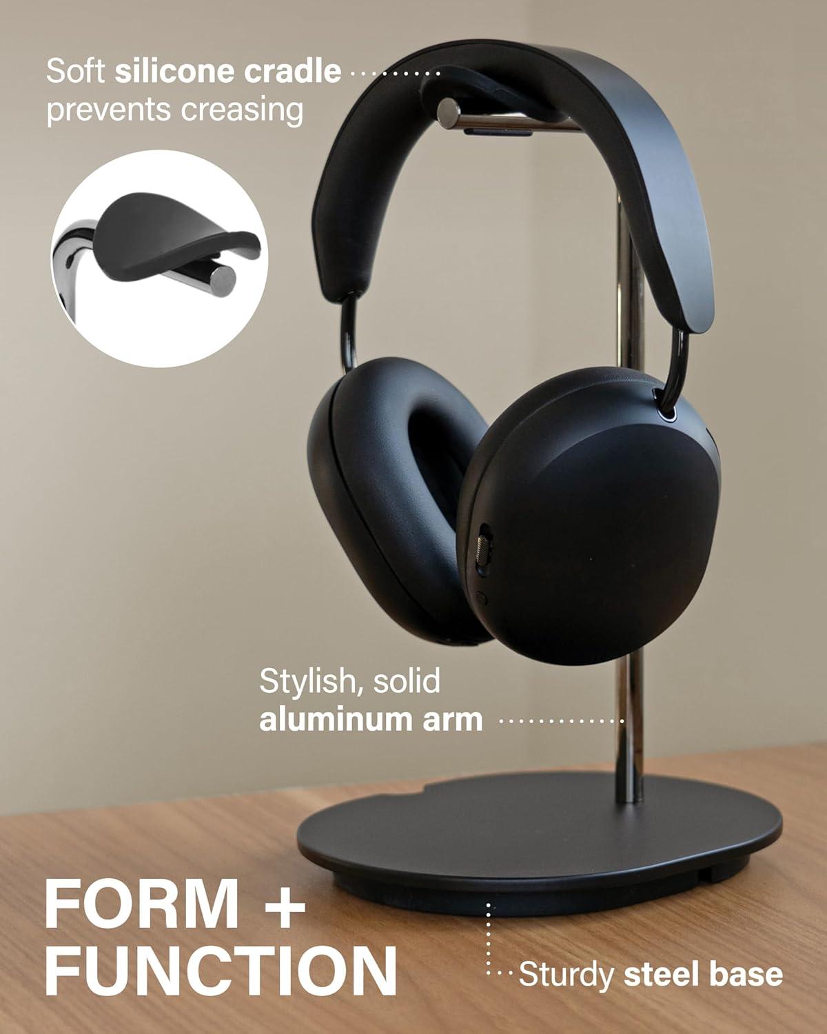 imageSanus Sonos Ace Headphones Stand  Premium Stand wSilicone Cradle Prevents Creasing ampamp Builtin Cable Management wMagnetic Clip for Fast Charging  ToolFree Setup  White Sonos Headphones HolderBlack