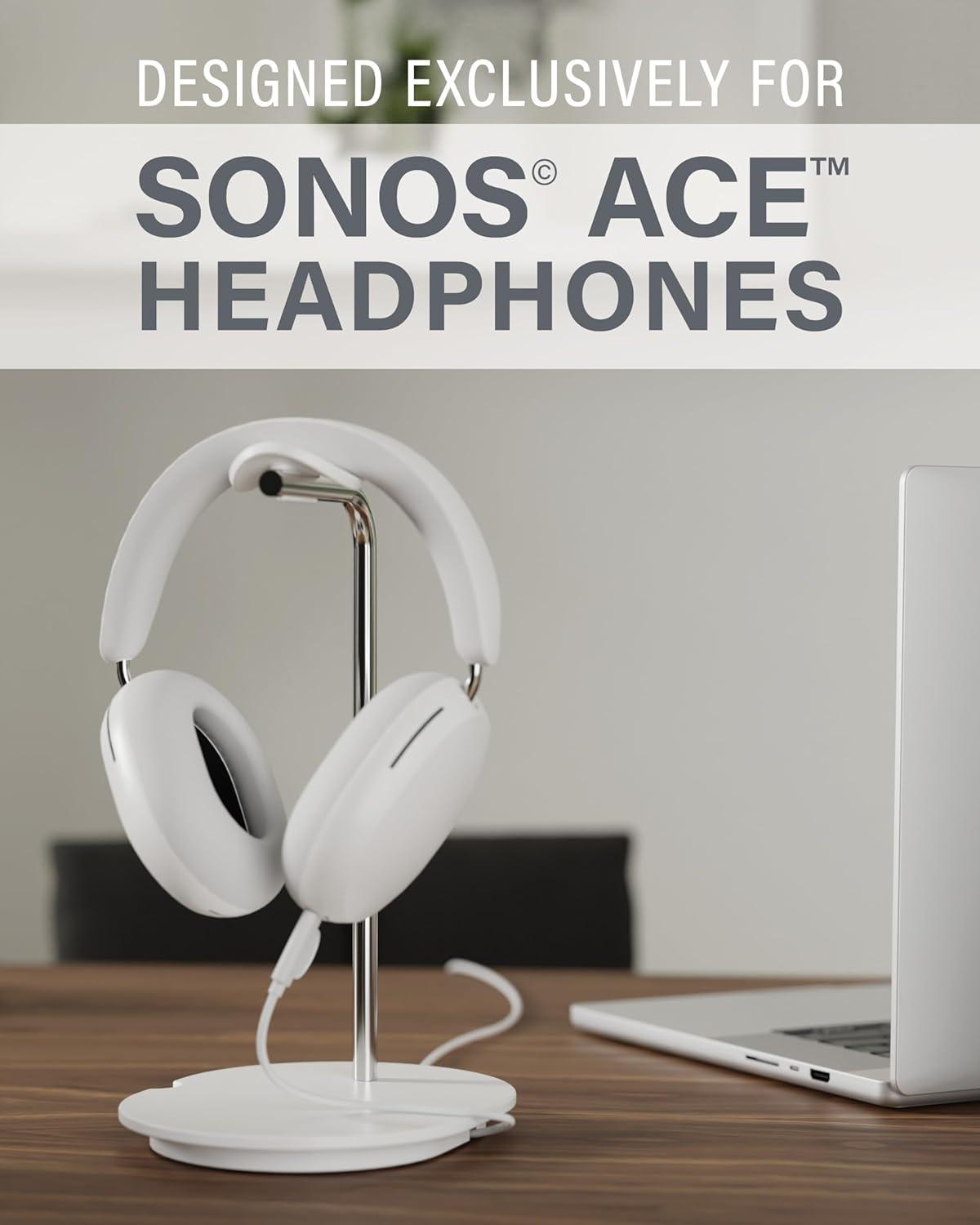 imageSanus Sonos Ace Headphones Stand  Premium Stand wSilicone Cradle Prevents Creasing ampamp Builtin Cable Management wMagnetic Clip for Fast Charging  ToolFree Setup  White Sonos Headphones HolderWhite