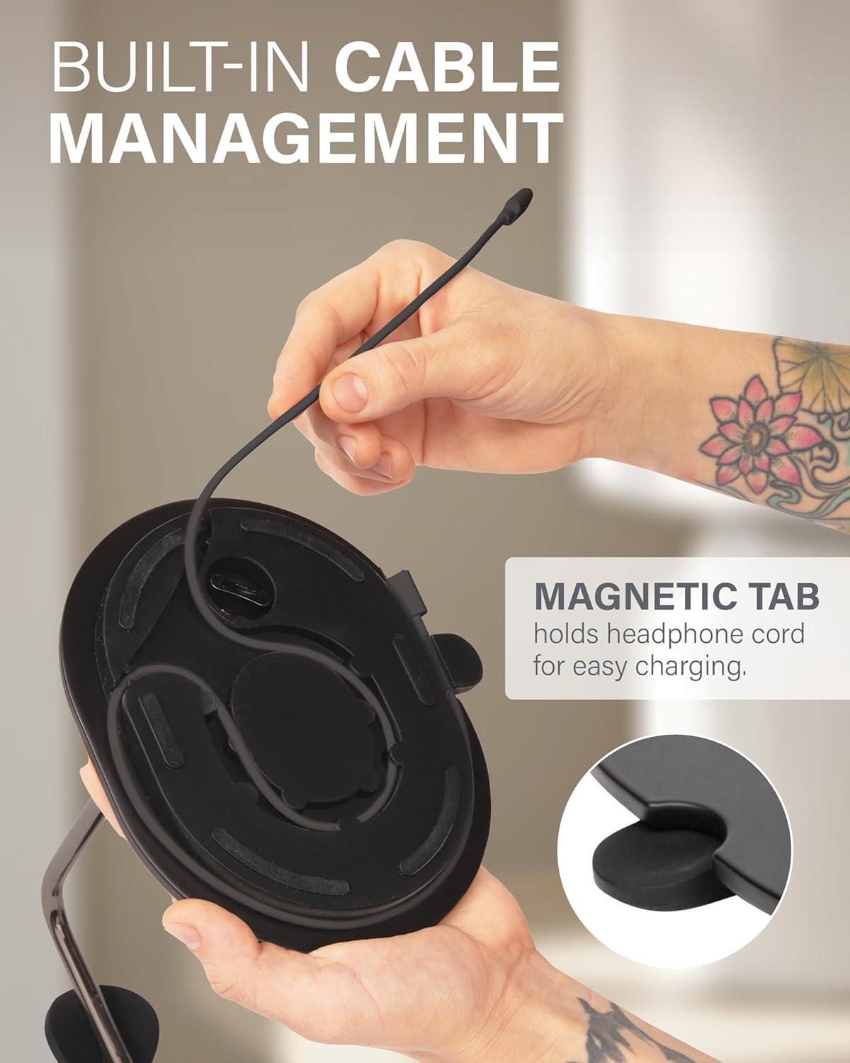imageSanus Sonos Ace Headphones Stand  Premium Stand wSilicone Cradle Prevents Creasing ampamp Builtin Cable Management wMagnetic Clip for Fast Charging  ToolFree Setup  White Sonos Headphones HolderBlack