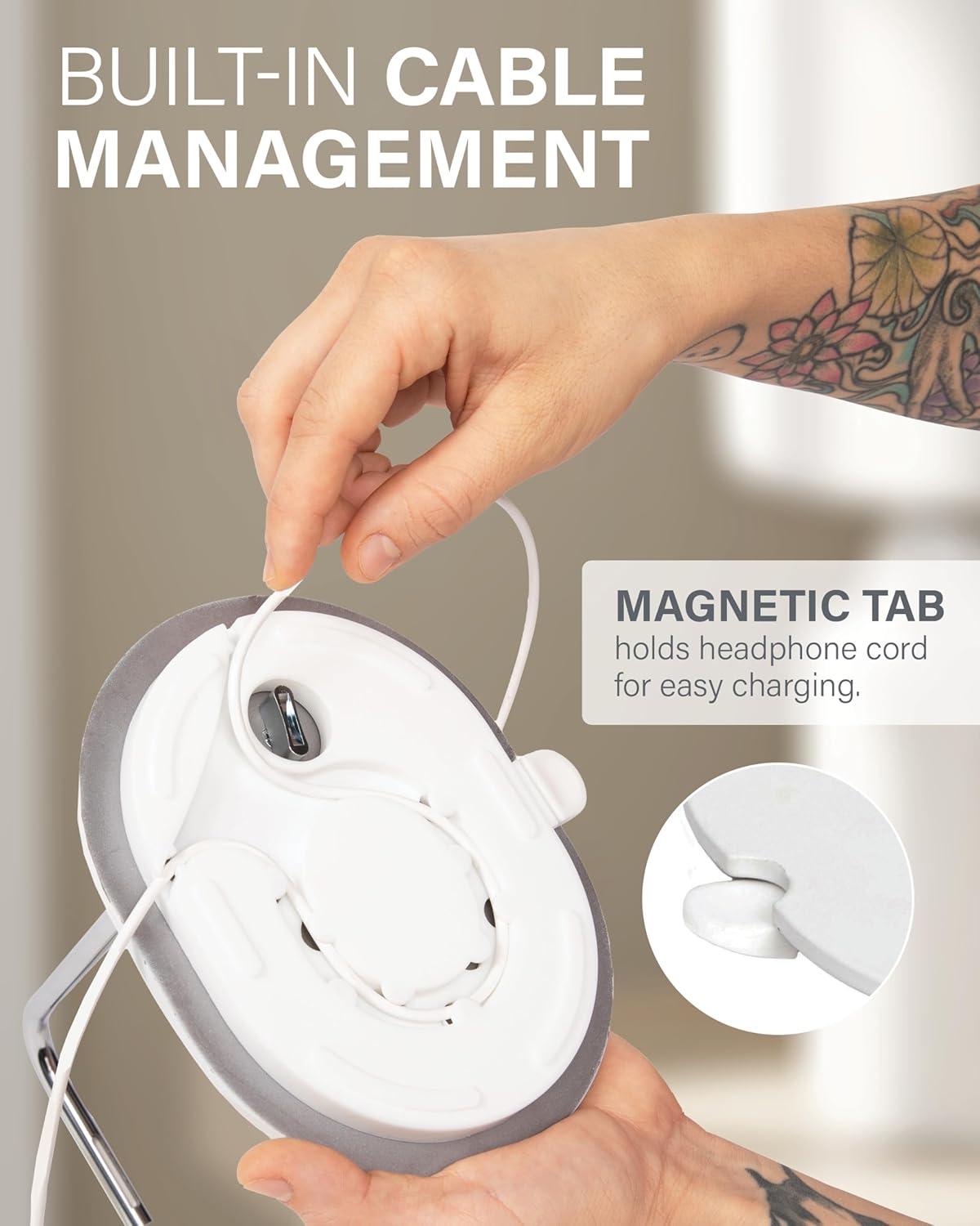 imageSanus Sonos Ace Headphones Stand  Premium Stand wSilicone Cradle Prevents Creasing ampamp Builtin Cable Management wMagnetic Clip for Fast Charging  ToolFree Setup  White Sonos Headphones HolderWhite