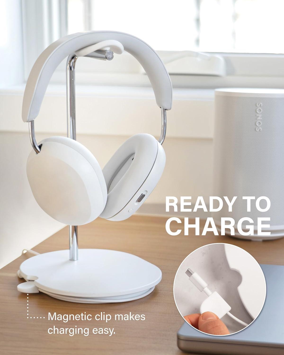 imageSanus Sonos Ace Headphones Stand  Premium Stand wSilicone Cradle Prevents Creasing ampamp Builtin Cable Management wMagnetic Clip for Fast Charging  ToolFree Setup  White Sonos Headphones HolderWhite