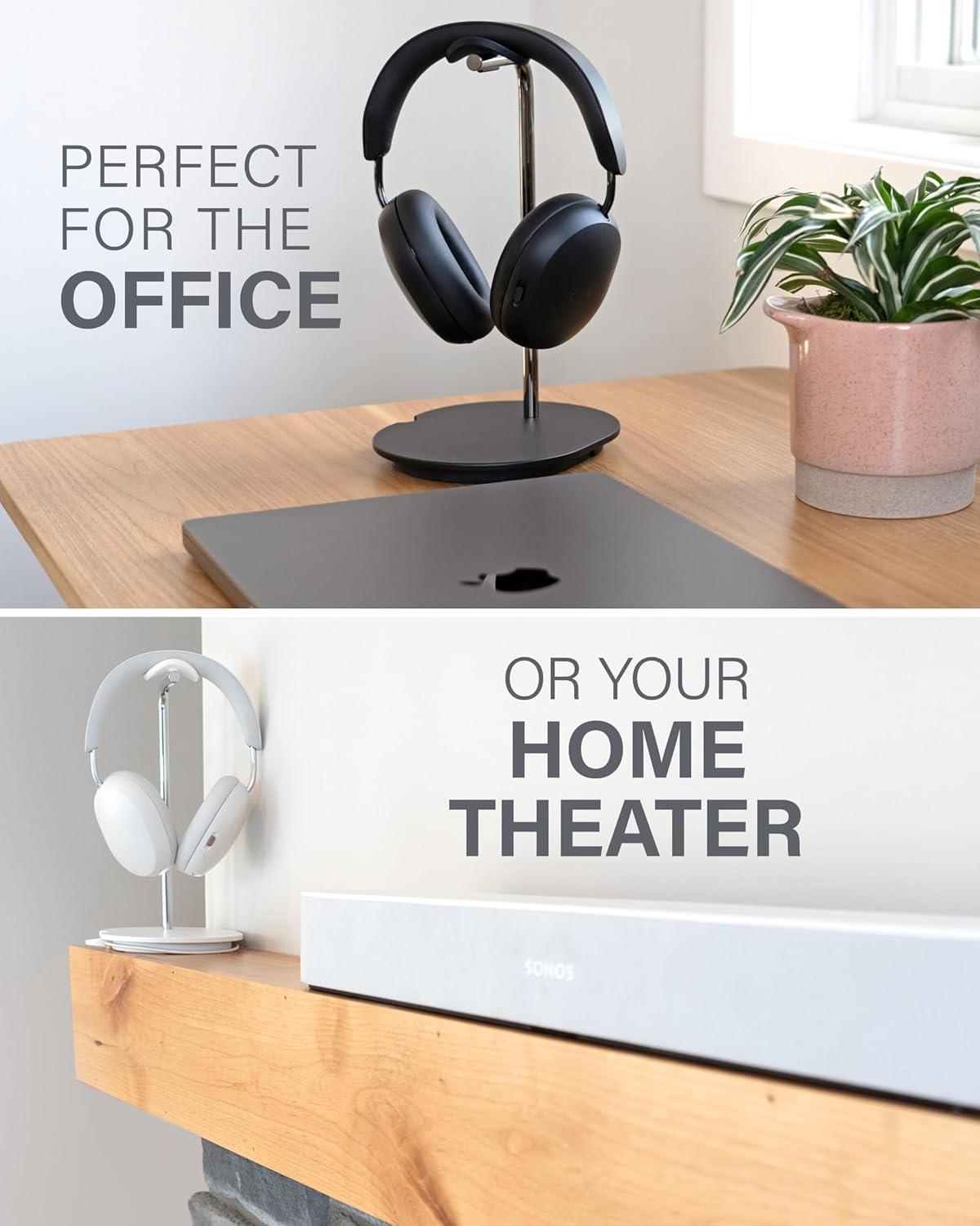 imageSanus Sonos Ace Headphones Stand  Premium Stand wSilicone Cradle Prevents Creasing ampamp Builtin Cable Management wMagnetic Clip for Fast Charging  ToolFree Setup  White Sonos Headphones HolderBlack