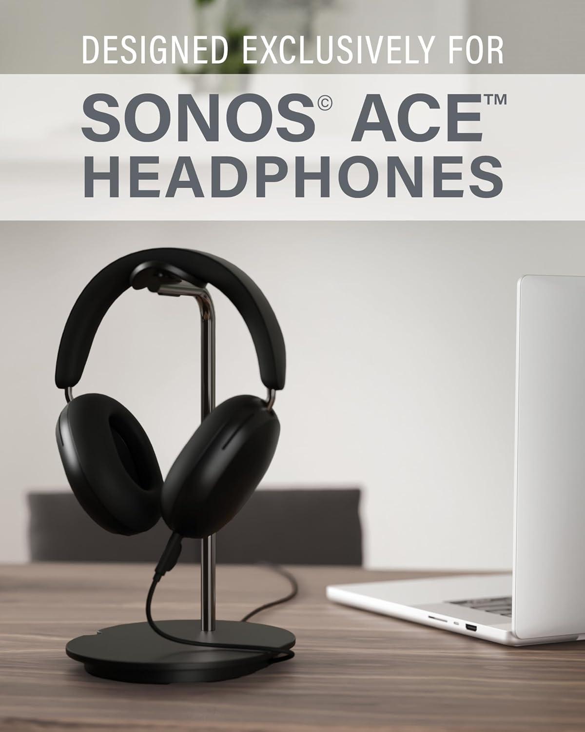 imageSanus Sonos Ace Headphones Stand  Premium Stand wSilicone Cradle Prevents Creasing ampamp Builtin Cable Management wMagnetic Clip for Fast Charging  ToolFree Setup  White Sonos Headphones HolderBlack