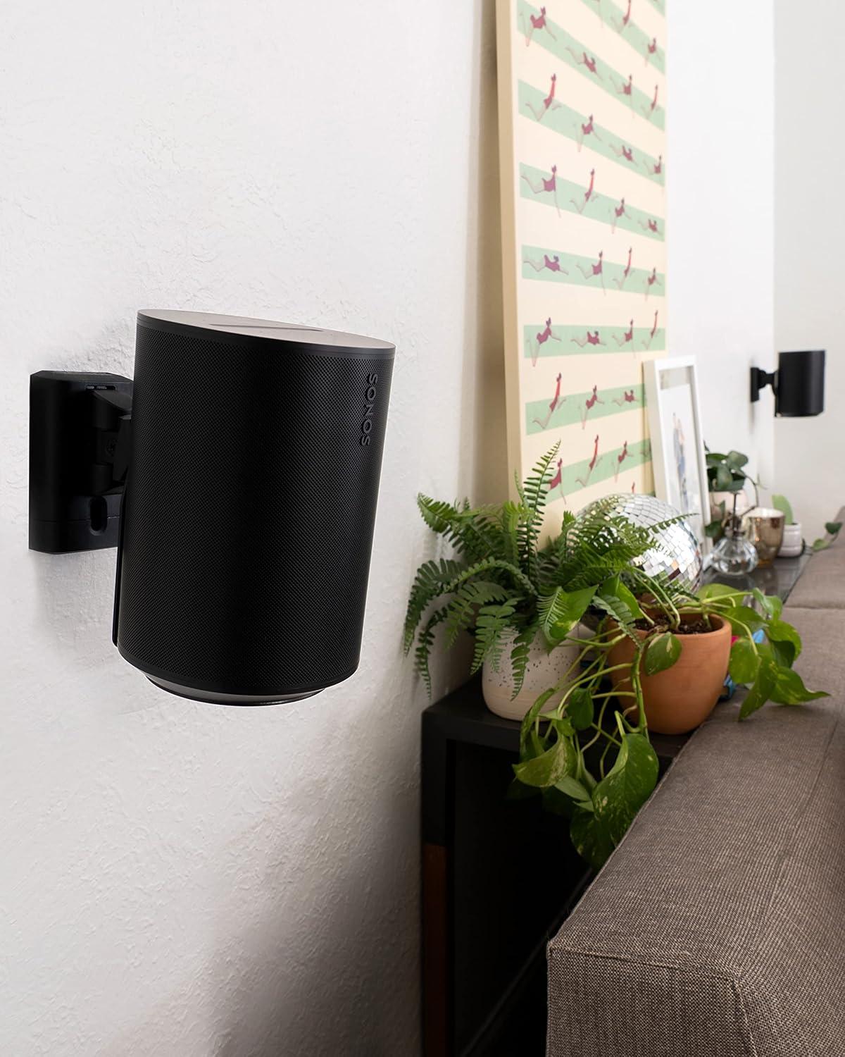 imageSanus Speaker Wall Mounts for Sonos Era 100 Pair  Swivel ampamp Tilt Speaker Mount with Easy 15Minute Install  White 2PackBlack Pair