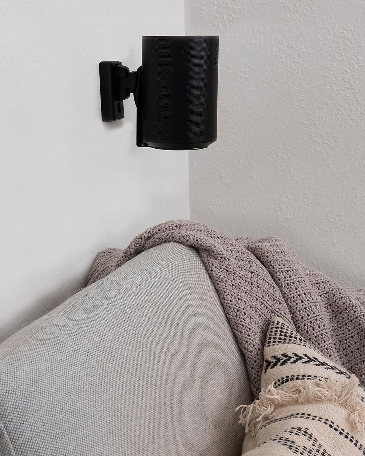 imageSanus Speaker Wall Mounts for Sonos Era 100 Pair  Swivel ampamp Tilt Speaker Mount with Easy 15Minute Install  White 2PackBlack Single