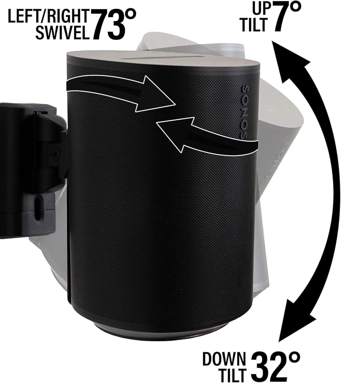 imageSanus Speaker Wall Mounts for Sonos Era 100 Pair  Swivel ampamp Tilt Speaker Mount with Easy 15Minute Install  White 2PackBlack Single