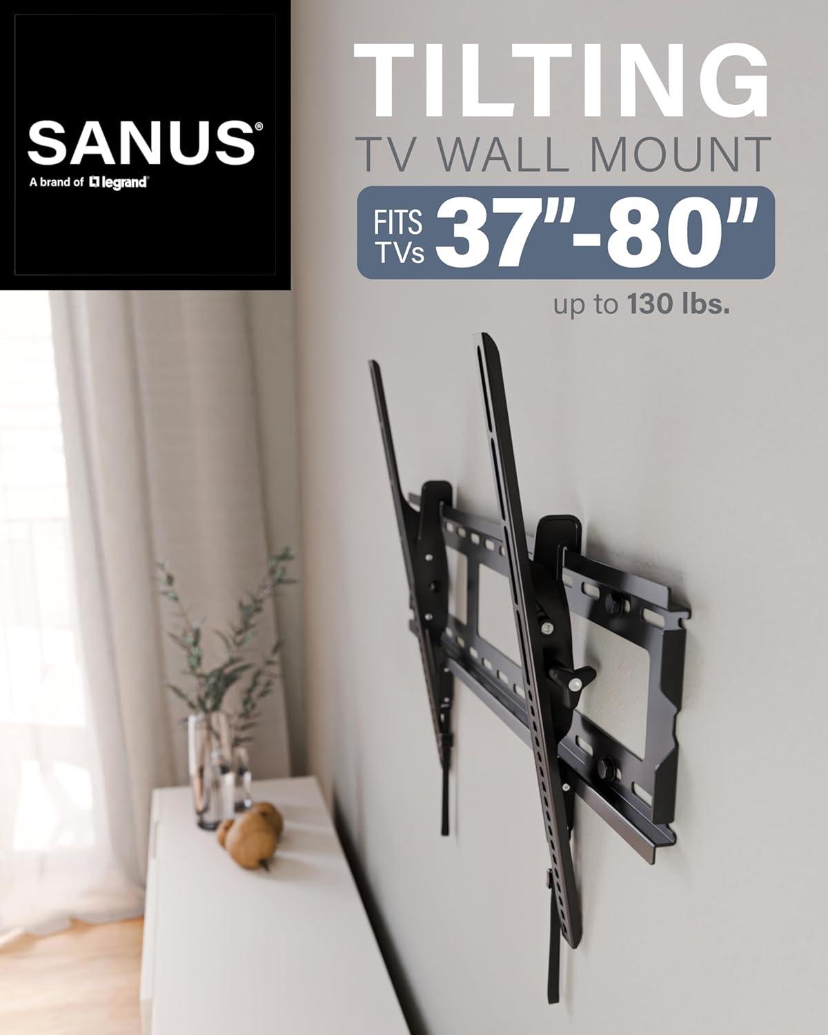 imageSanus Universal Low Profile Tilt TV Wall Mount for 37quot  80quot LED LCD ampamp Plasma TVs Eliminates Glare with 10 of Tilt ampamp PostInstall Adjustments  3 Step Install  Safety Certified  MLT14B1