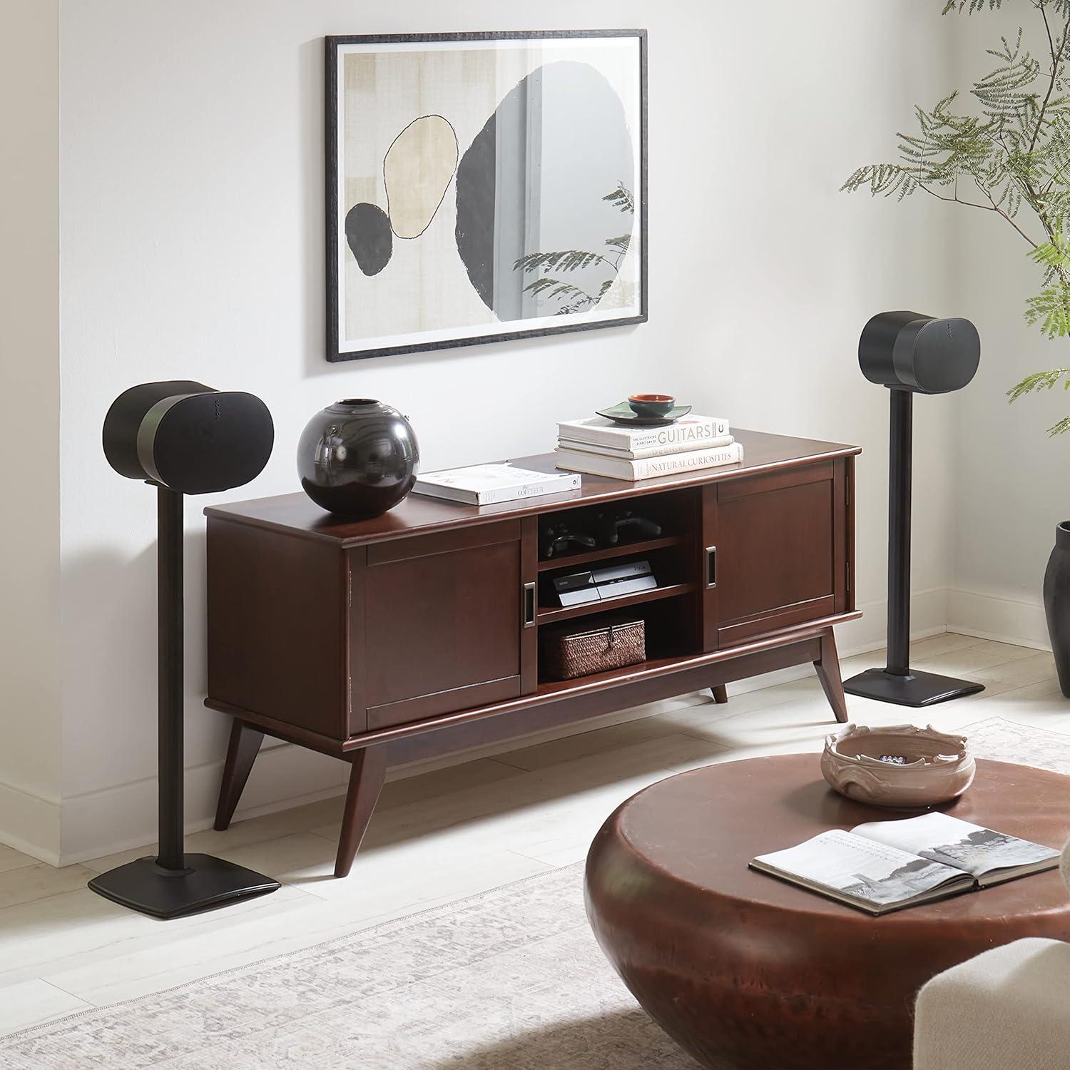 imageSanus Wireless Speaker Stands for Sonos ERA 300 Black  Pair Perfect Stand Setup for Easy and Secure Mounting of New Sonos Era 300 Speakers  OSSE32B2Black Pair