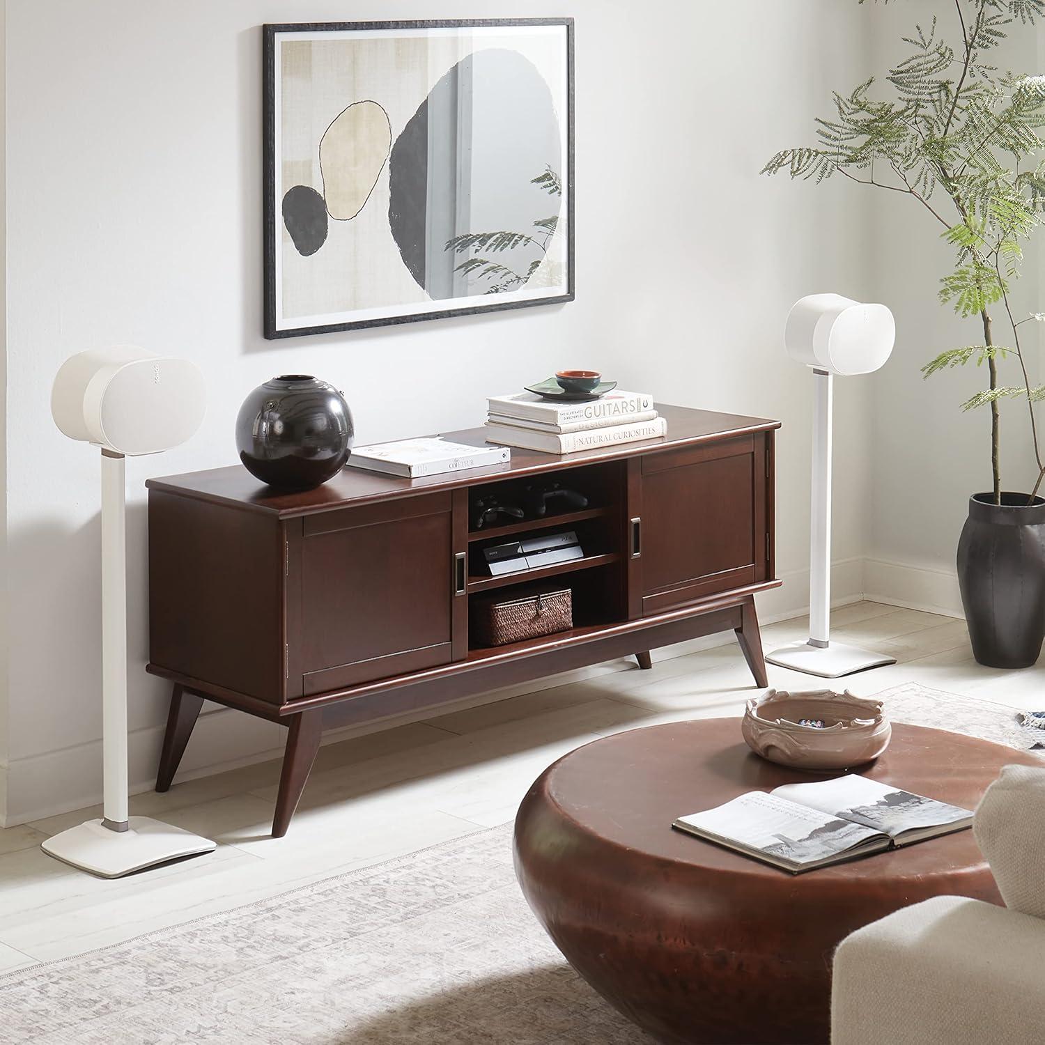 imageSanus Wireless Speaker Stands for Sonos ERA 300 Black  Pair Perfect Stand Setup for Easy and Secure Mounting of New Sonos Era 300 Speakers  OSSE32B2White Pair
