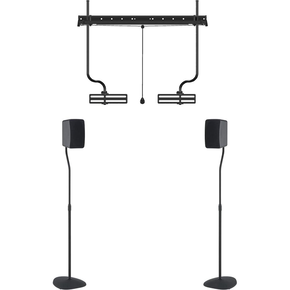imageSANUS Adjustable Height Speaker Stand  Extends 28quot to 38quot  Holds Satellite ampamp Small Bookshelf Speakers ampamp SANUS Soundbar Mount with Height ampamp Depth Adjust