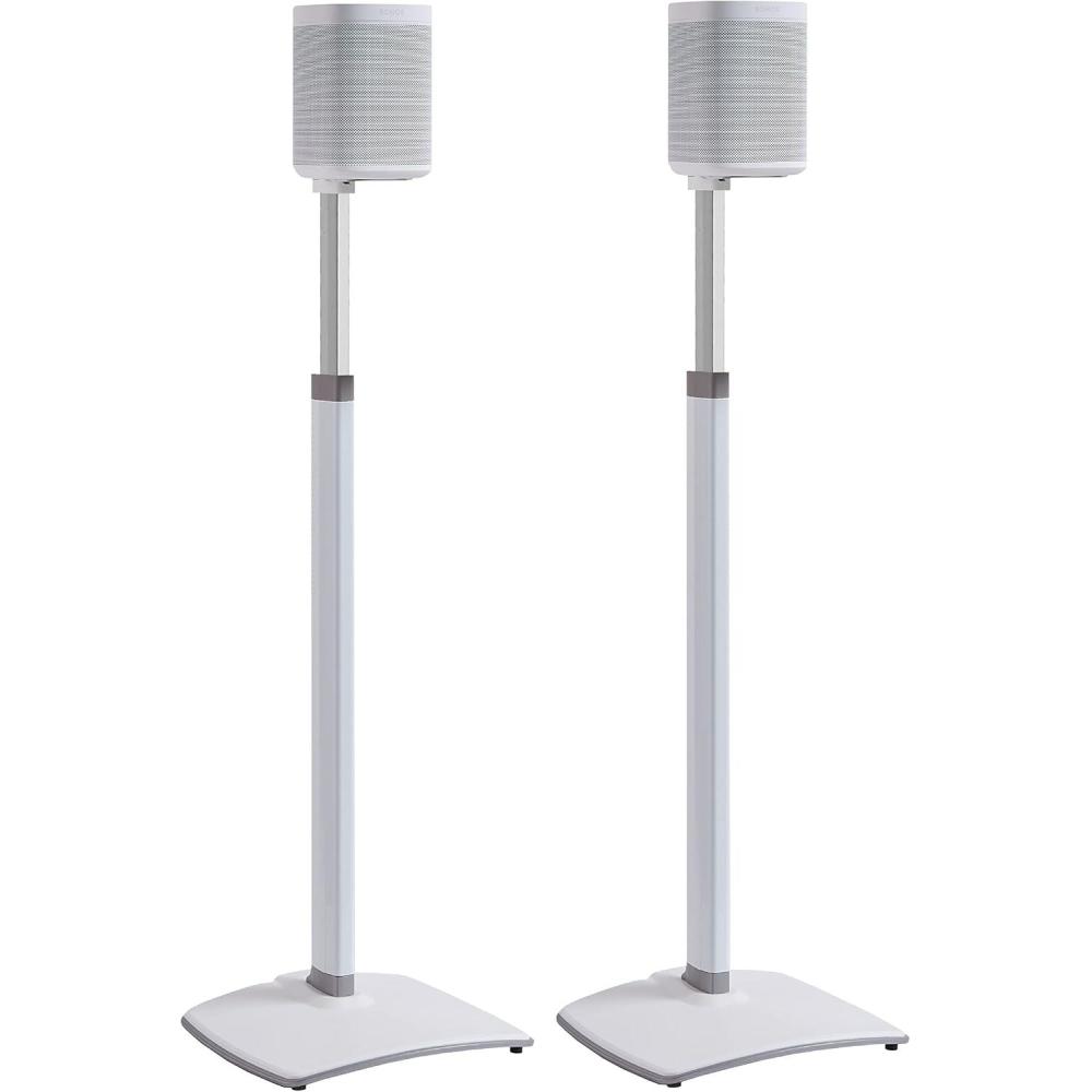 imageSANUS Adjustable Height Wireless Speaker Stands Designed for Sonos One One SL and Play1  ToolFree Adjustment up to 16quot and Builtin Cable Management WhiteWhite Stands  Pair