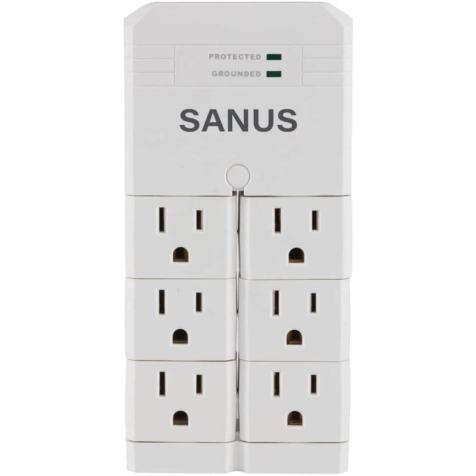 imageSANUS OnWall Surge Protector  6 Rotating Outlets  Fits Larger Plugs 1080 J  LowProfile ampamp Fireproof  White6 Outlets
